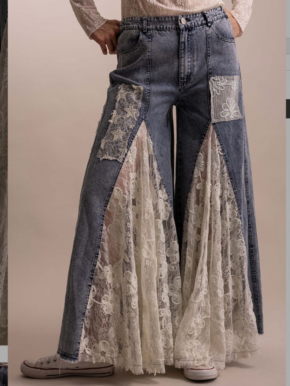 🎉 Blue Velvet “ SERENA 2 “ Blue Velvet LACE INSERT JEANS PANTS 62 - Picture 3 of 8